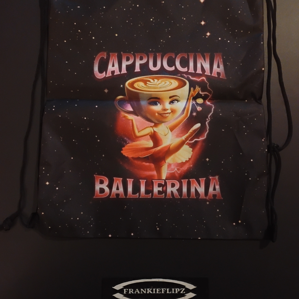 Cappuccina Ballerina Black Drawstring Bag